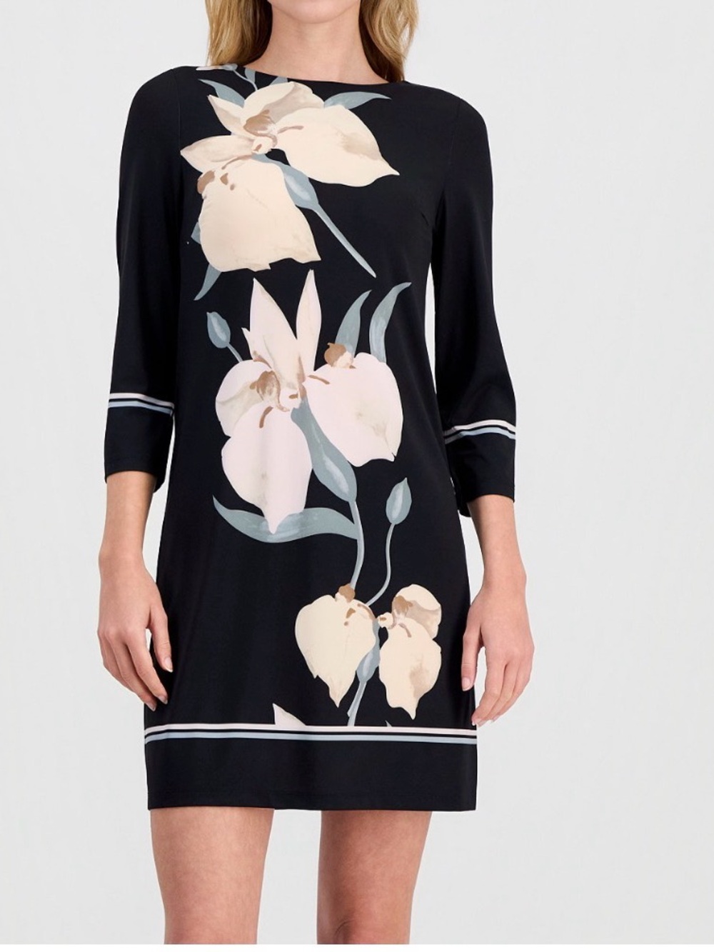 Ann Klein Black Floral Shift Dress
